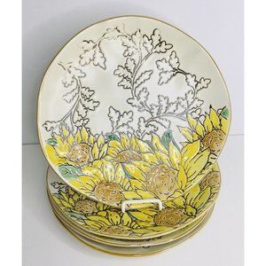 4 Salad / Dessert Plates Handmade Spectrum Designz 8" Gilded Sunflower N…